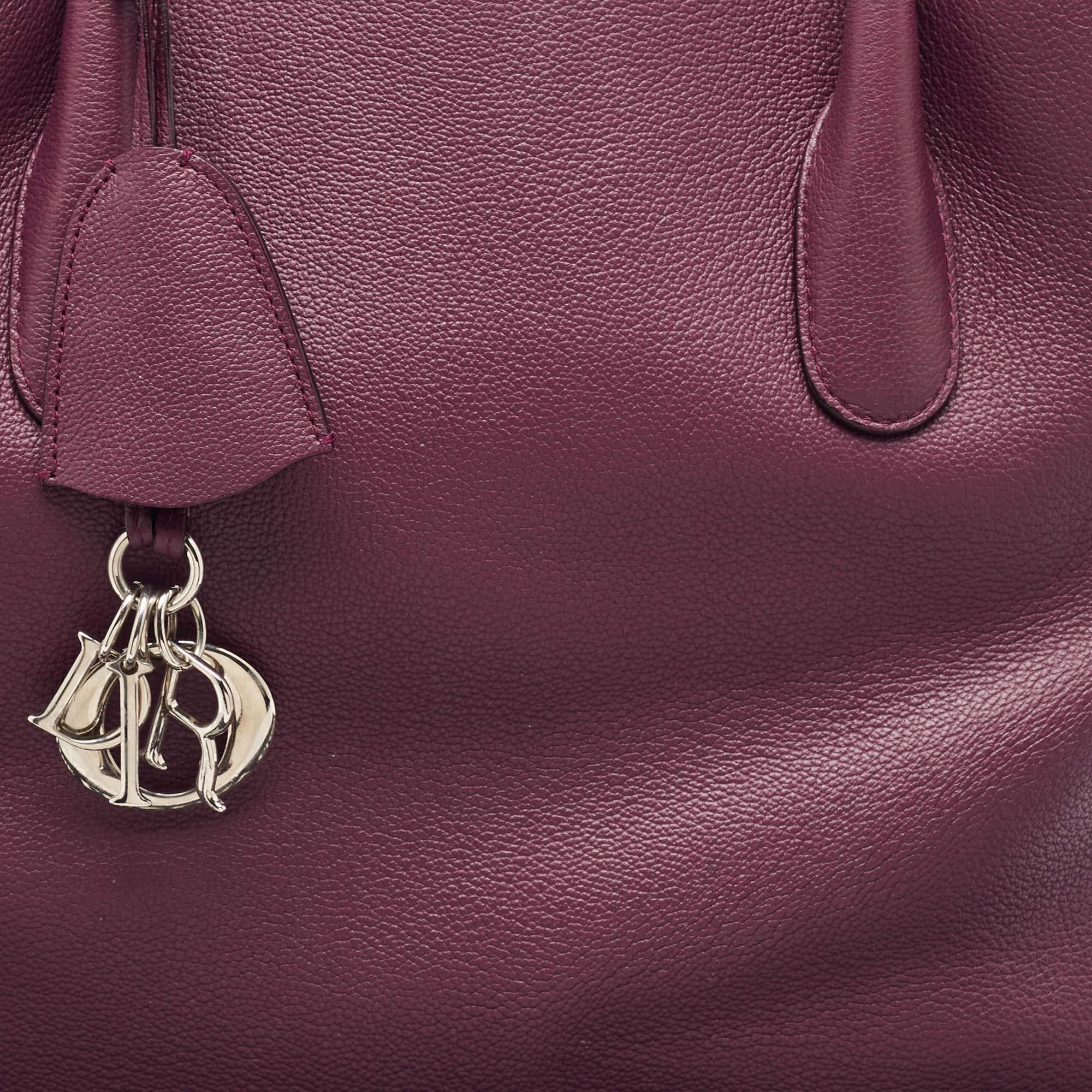 Women's Dior Burgundy Leather Large Open Bar Tote