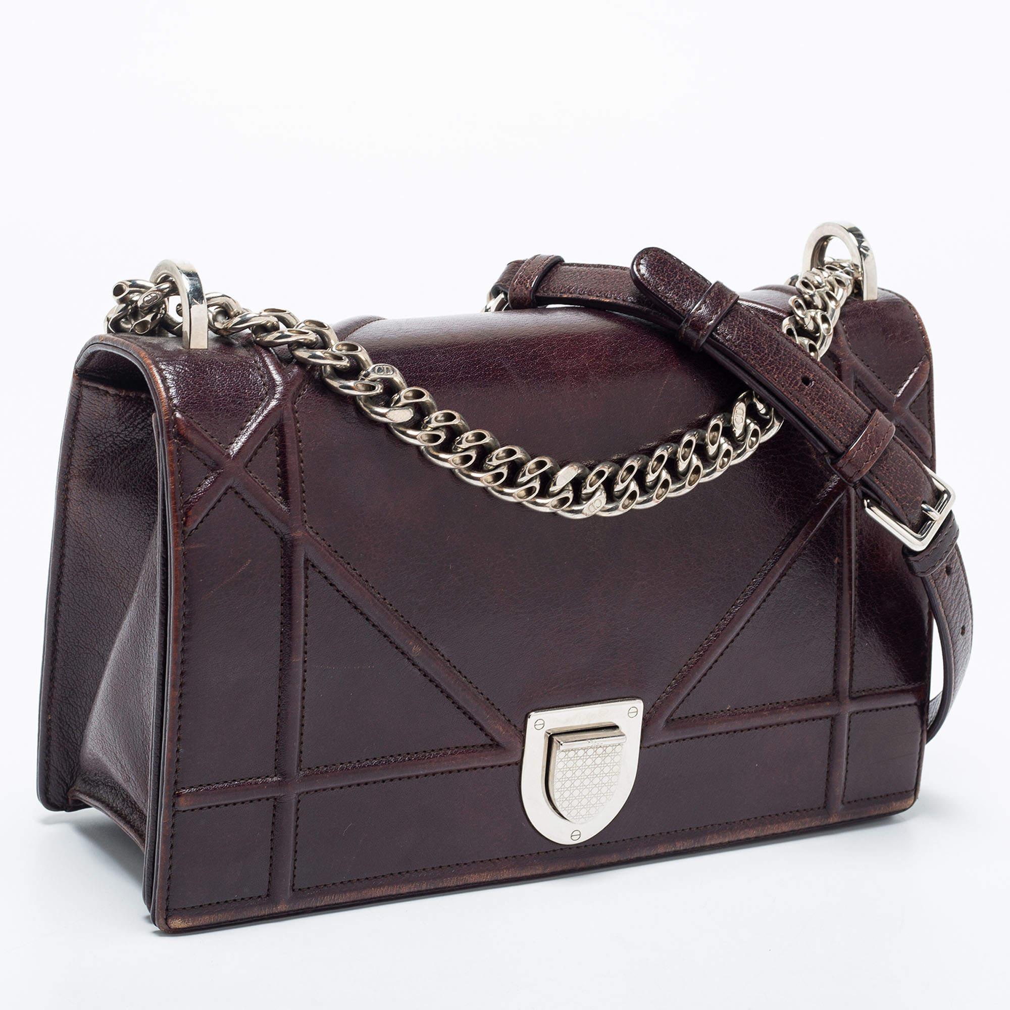 Women's Dior Burgundy Leather Medium Diorama Flap Shoulder Bag
