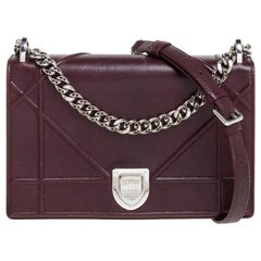 Dior Burgundy Leather Medium Diorama Flap Shoulder Bag