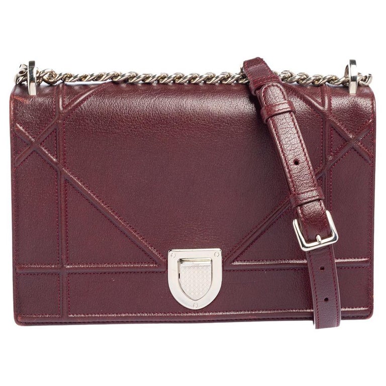 Dior Burgundy Leather Medium Diorama Flap Shoulder Bag at 1stDibs