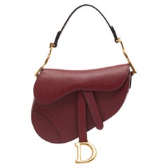 Used Dior Burgundy Leather Saddle Bag