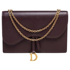 Dior Burgundy Leather Saddle Chain Flap Shoulder Bag