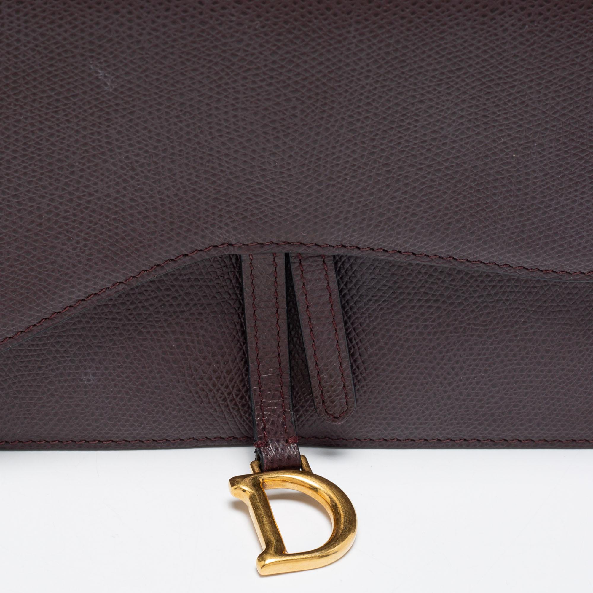 Dior Burgundy Leather Saddle Wallet on Chain 3