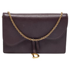 Used Dior Burgundy Leather Saddle Wallet on Chain
