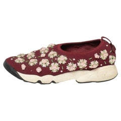 Dior  Burgundy Mesh  Fusion Embellished Sneakers Size 37