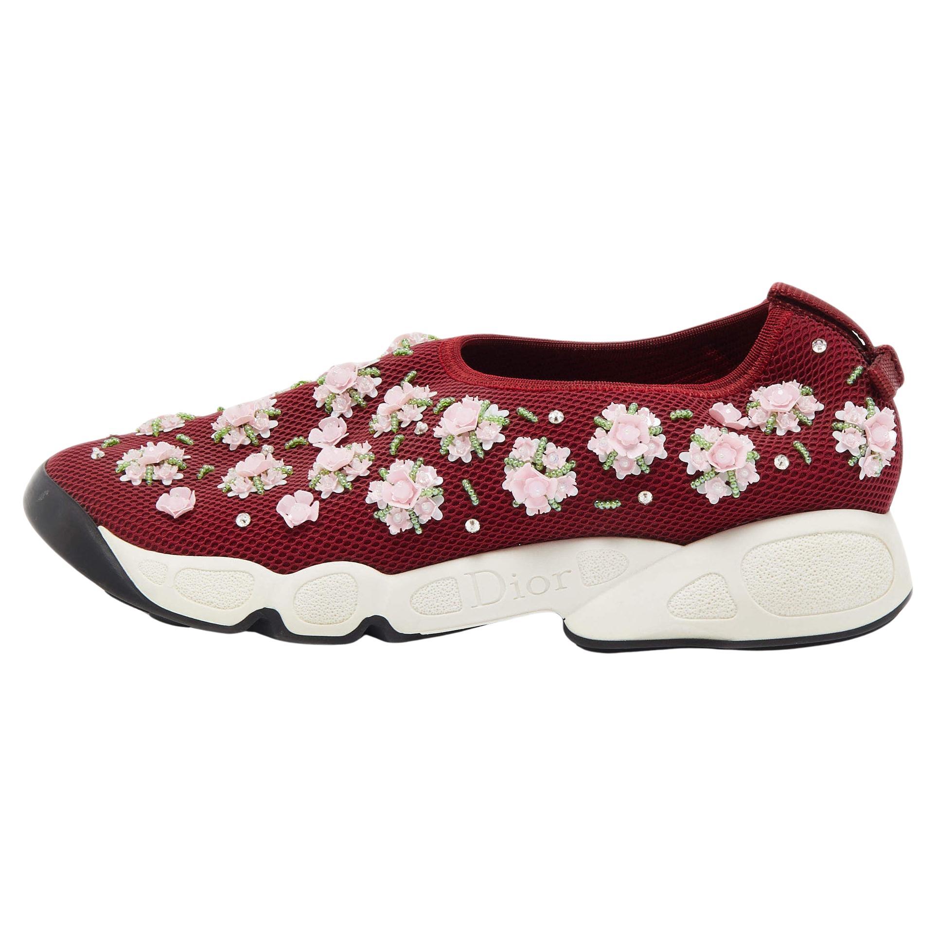 Dior Burgundy Mesh Fusion Slip On Sneakers Size 38 For Sale