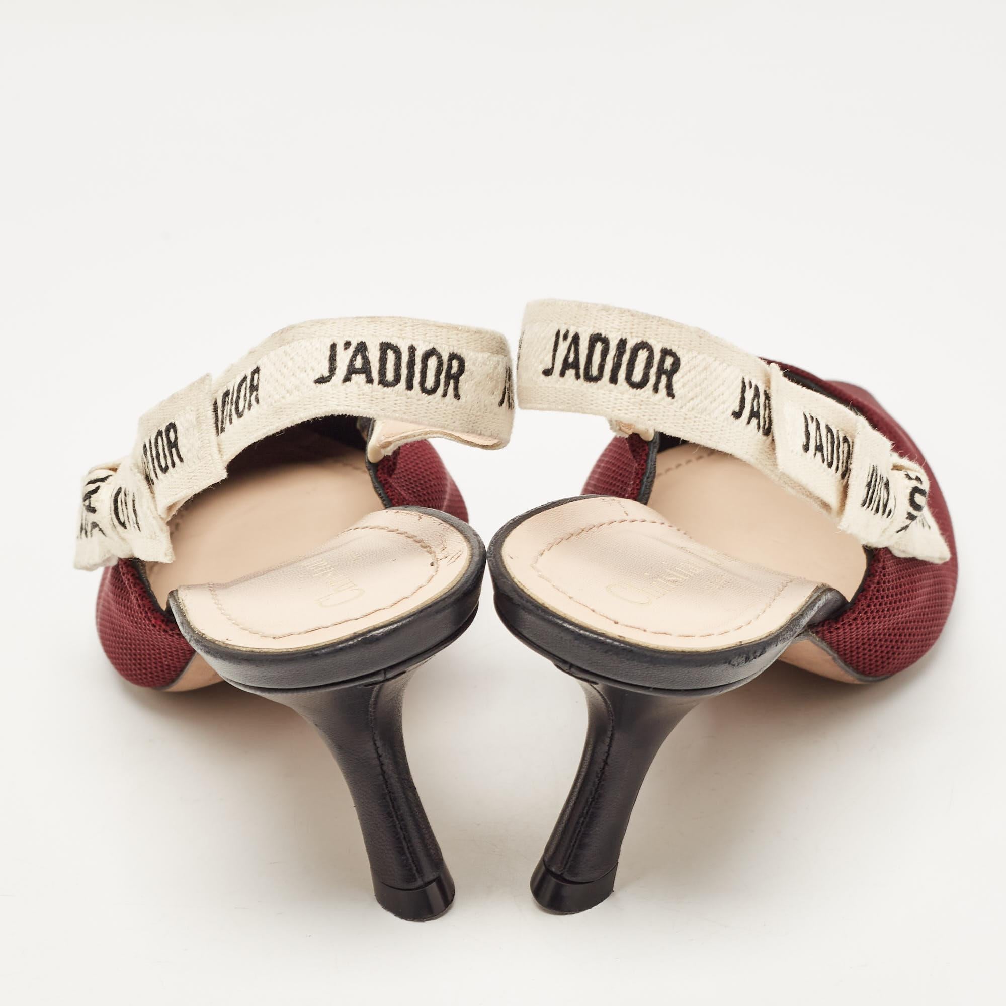 Dior Burgundy Mesh J'Adior Slingback Pumps Size 39 2