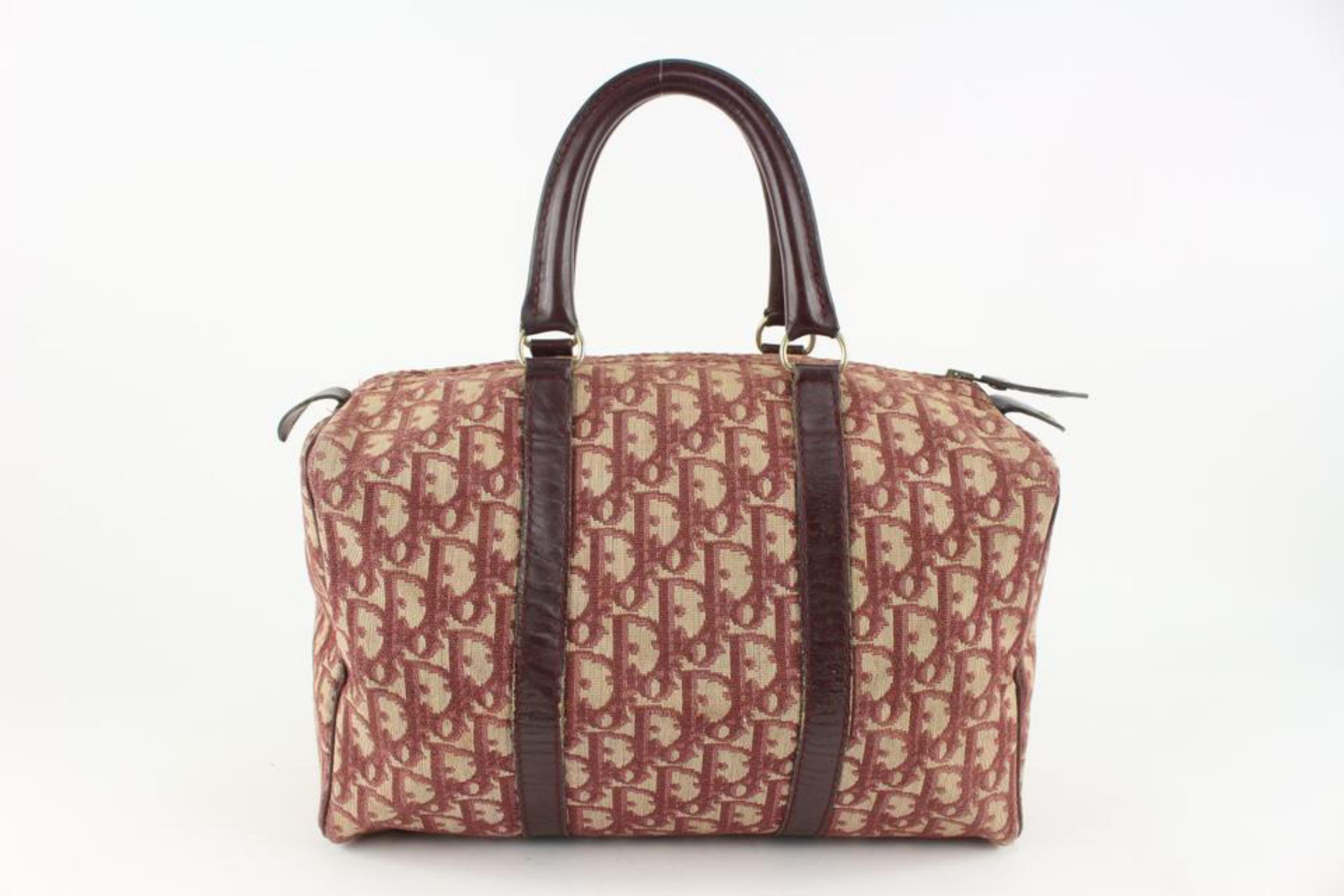 Dior Burgundy Monogram Trotter Boston Duffle Bag 1213d9 For Sale 2
