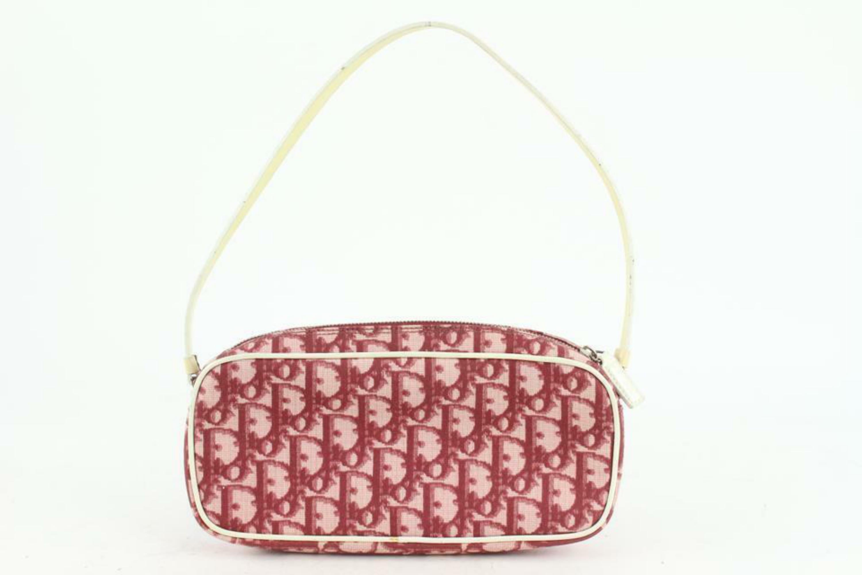 Beige Dior Burgundy Monogram Trotter Girly Chic Pochette Shoulder Bag 5d119