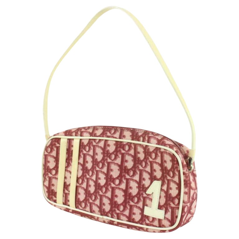 Dior Vintage Pink & White Monogram Diorissimo Mini Saddle Bag Pochette