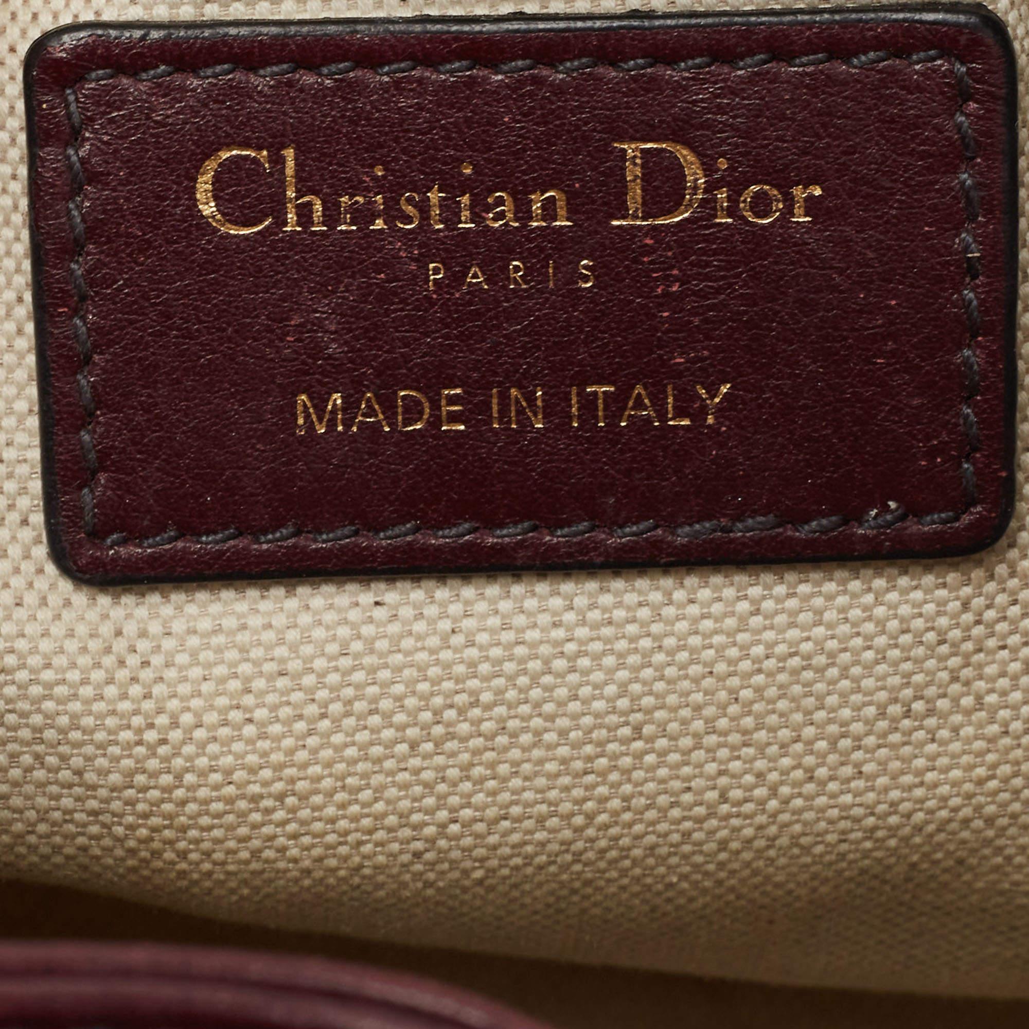 Dior Burgundy Oblique Canvas and Leather Drawstring Chain Bucket Bag 7
