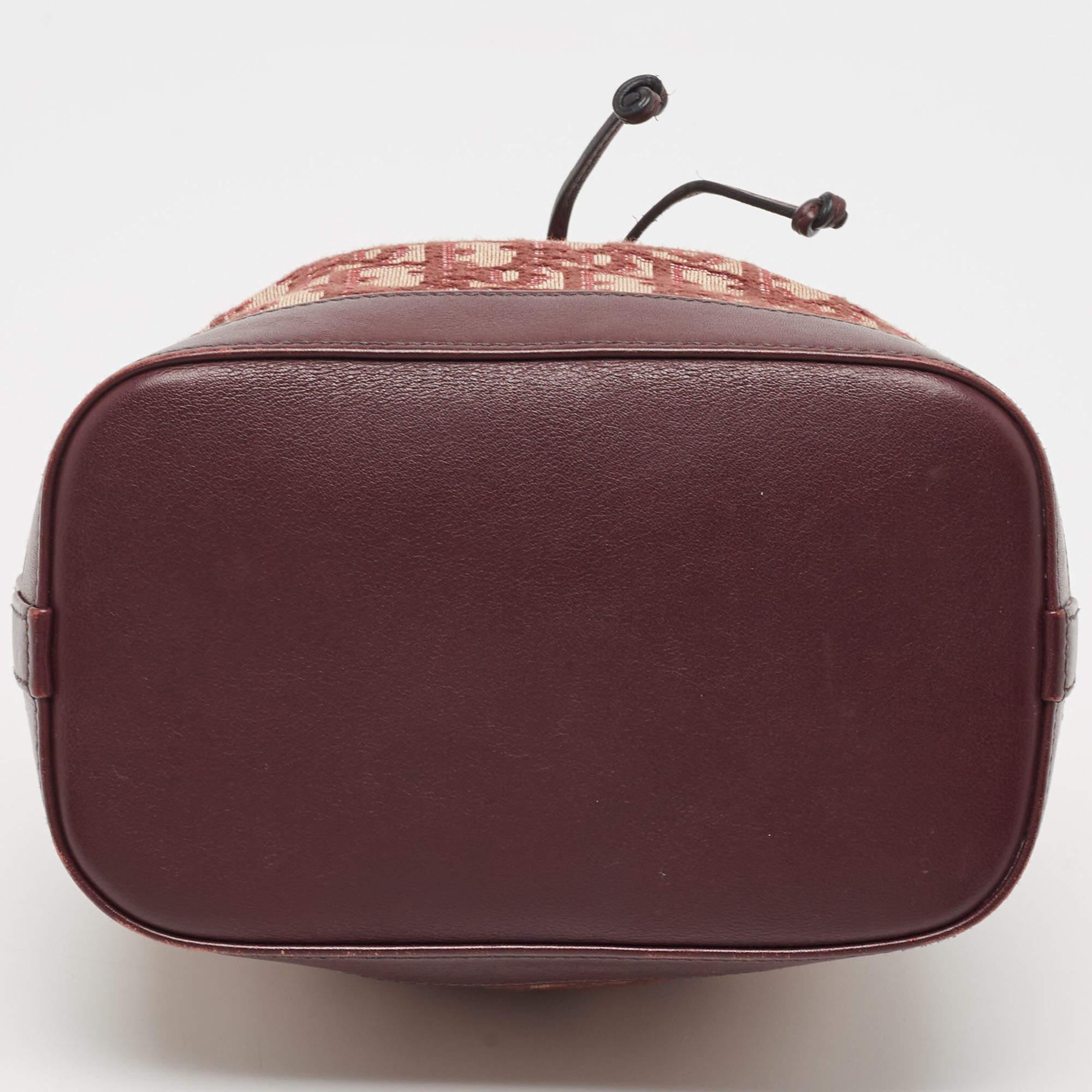 Women's Dior Burgundy Oblique Canvas and Leather Drawstring Chain Bucket Bag