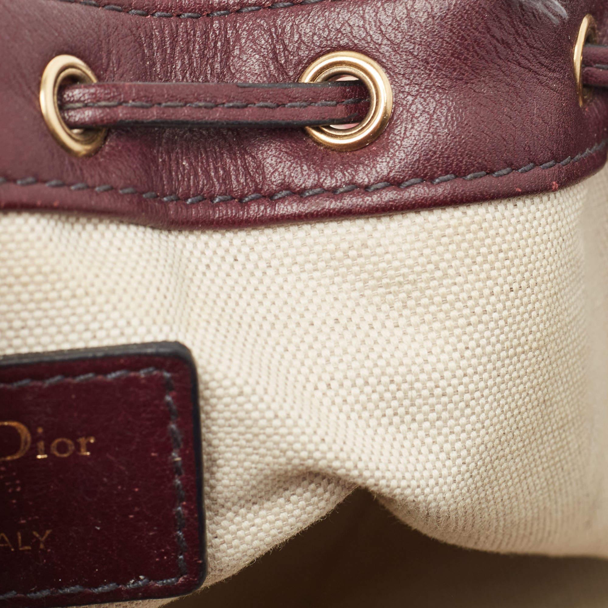 Dior Burgundy Oblique Canvas and Leather Drawstring Chain Bucket Bag 4