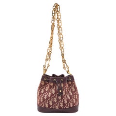 Dior Burgundy Oblique Canvas and Leather Drawstring Chain Bucket Bag