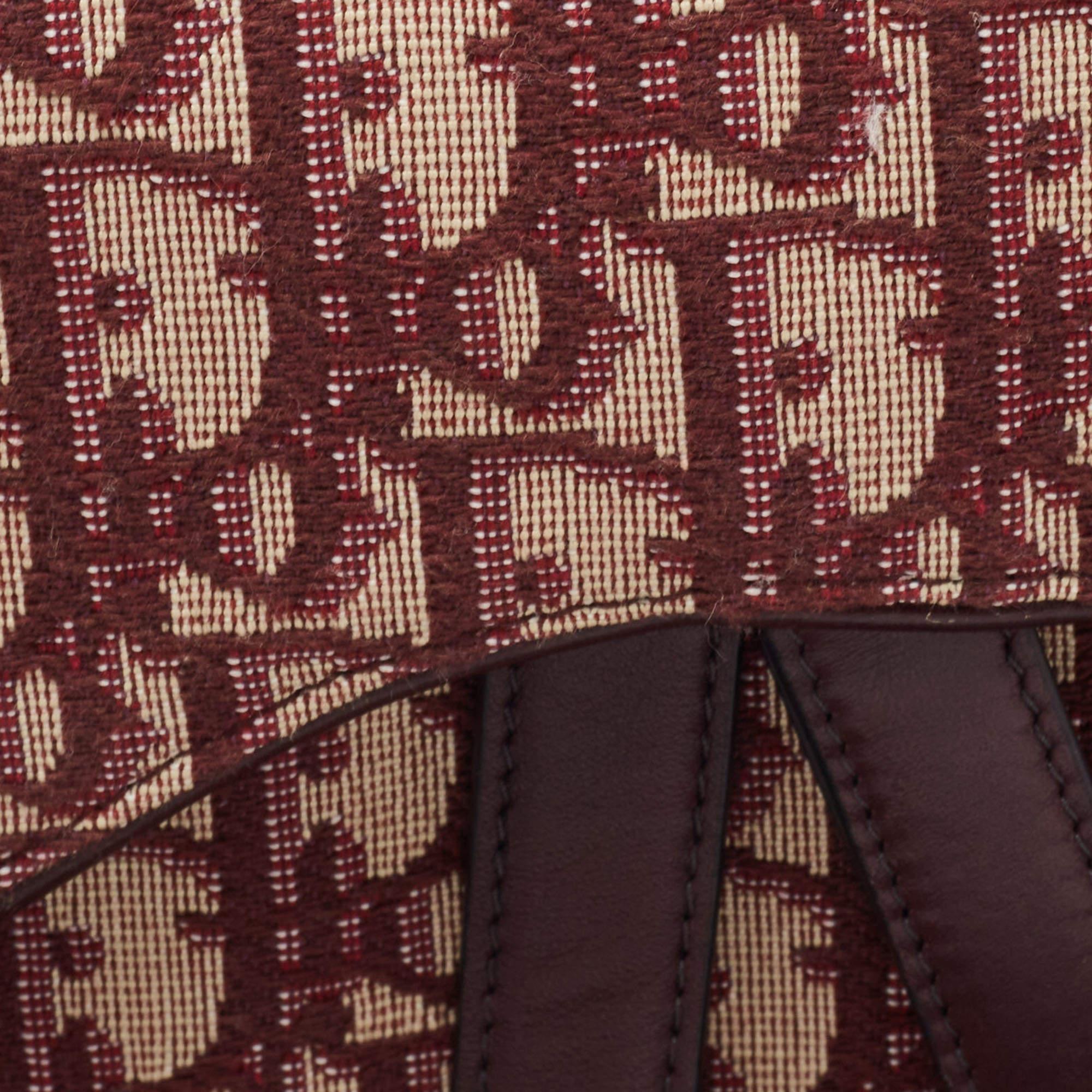 Dior Burgundy Oblique Canvas and Leather Saddle Belt Bag For Sale 8