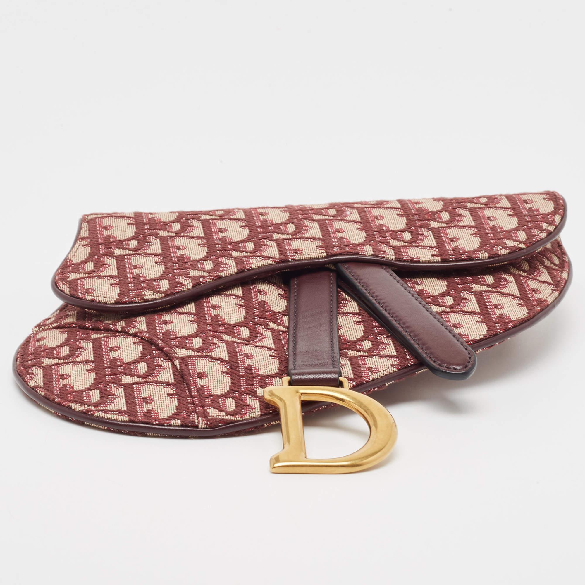 Women's Dior Burgundy Oblique Canvas and Leather Saddle Belt Bag