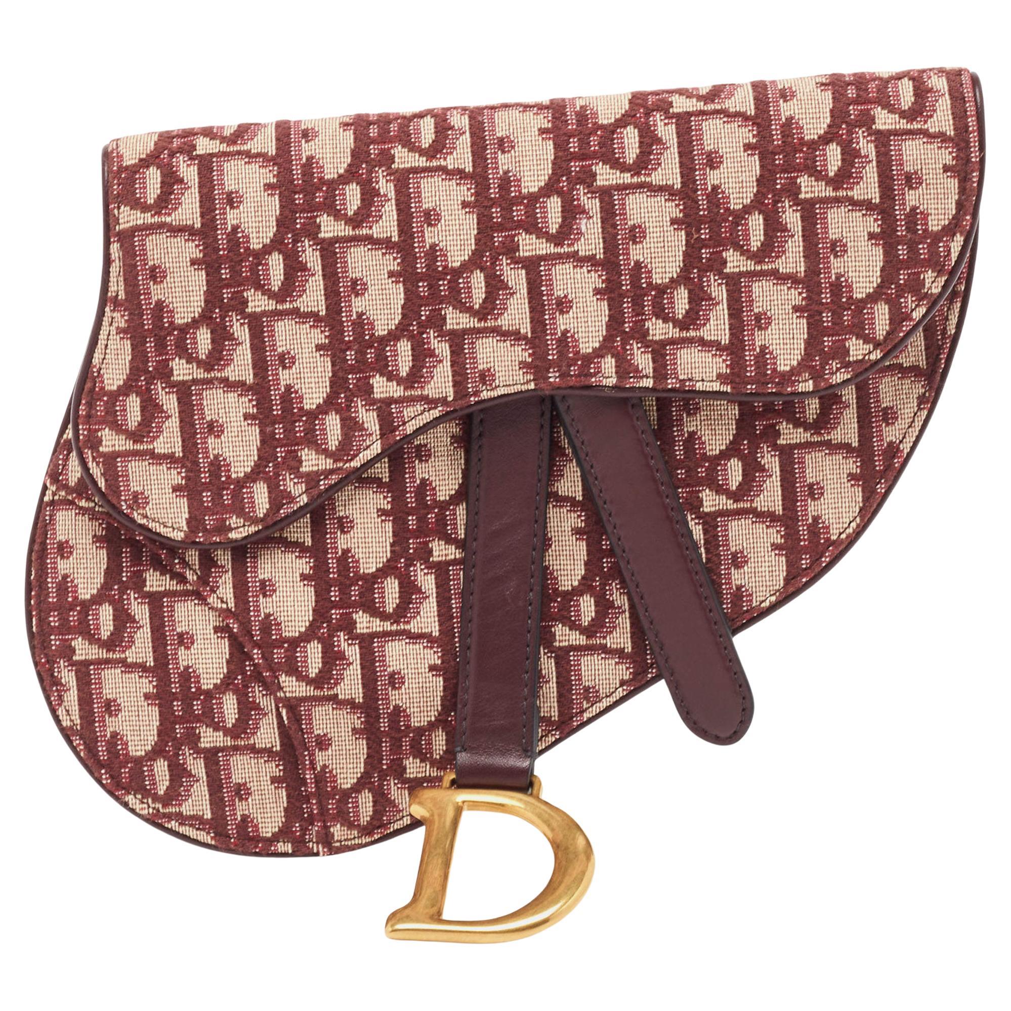Dior Burgundy Oblique Canvas and Leather Saddle Belt Bag For Sale