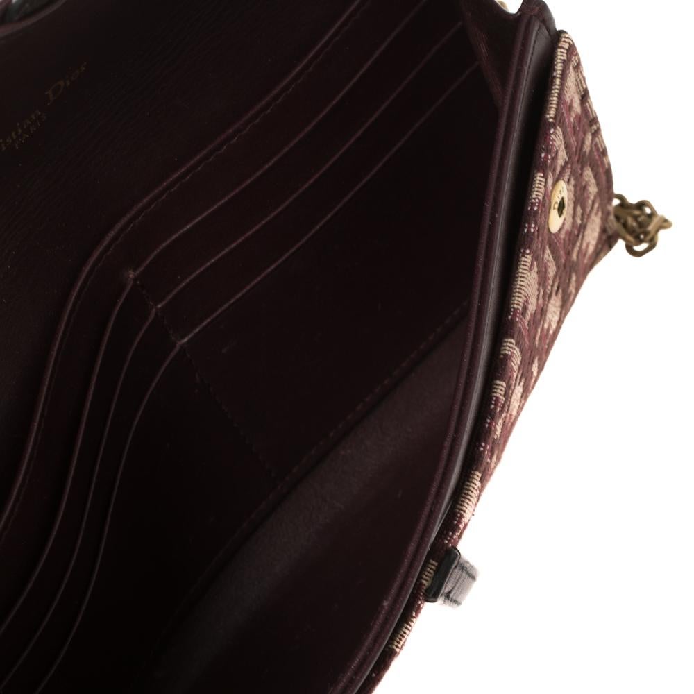 Dior Burgundy Oblique Canvas and Leather Saddle Wallet On Chain 3