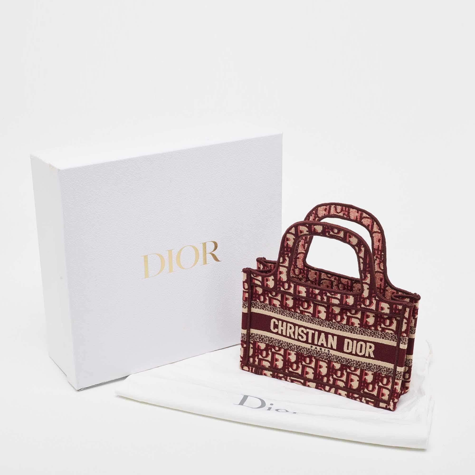 Dior Burgundy Oblique Canvas Mini Embroidery Book Tote 3