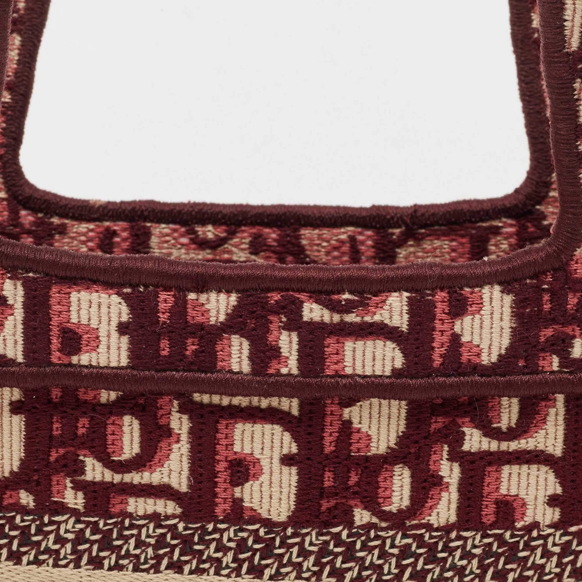 Dior Burgundy Oblique Canvas Mini Embroidery Book Tote 4