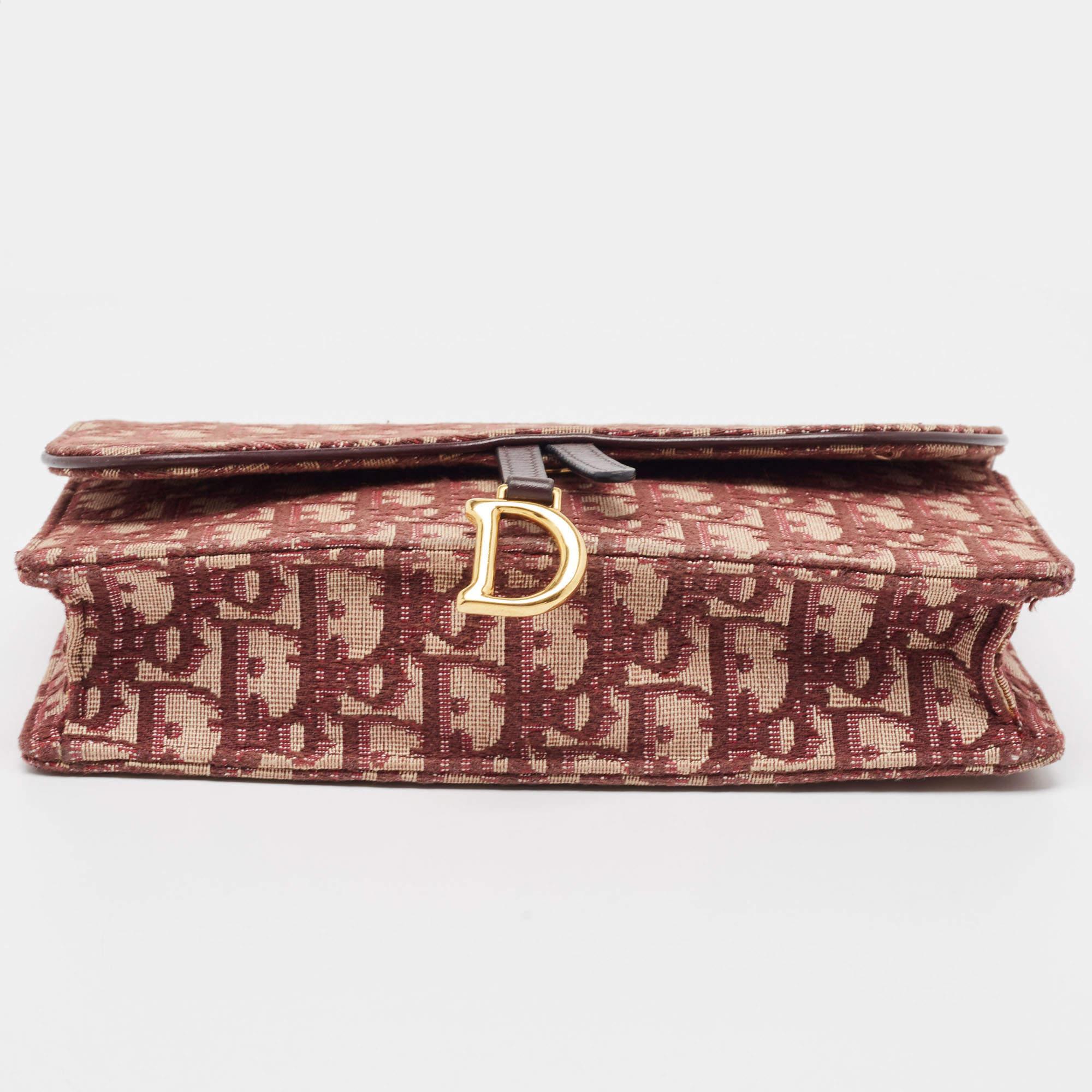 Dior Burgundy Oblique Canvas Saddle Chain Pouch 1