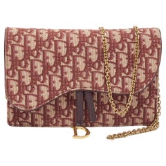 Dior Burgundy Oblique Canvas Saddle Chain Pouch