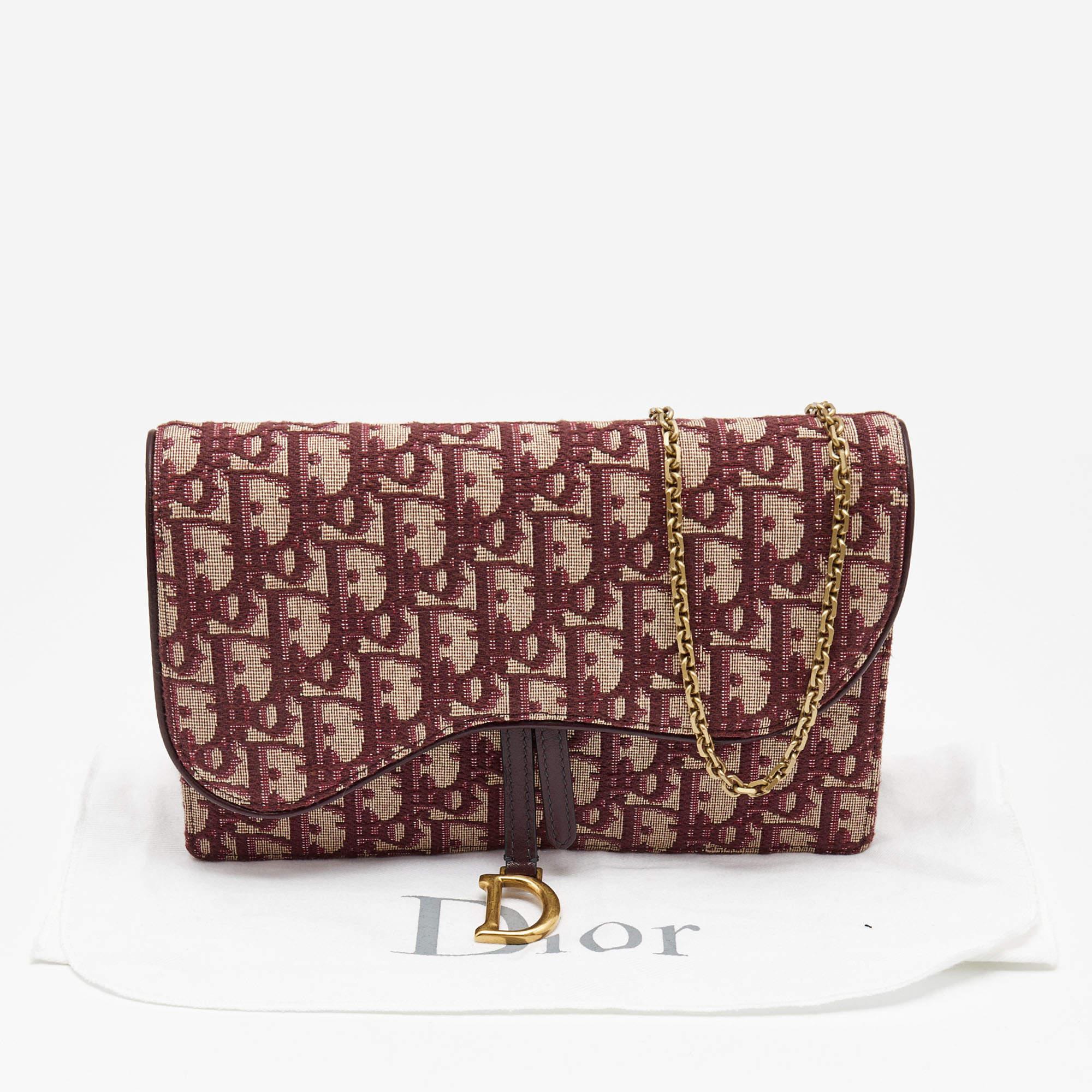 Dior Burgundy Oblique Canvas Saddle Wallet on Chain Bag 9