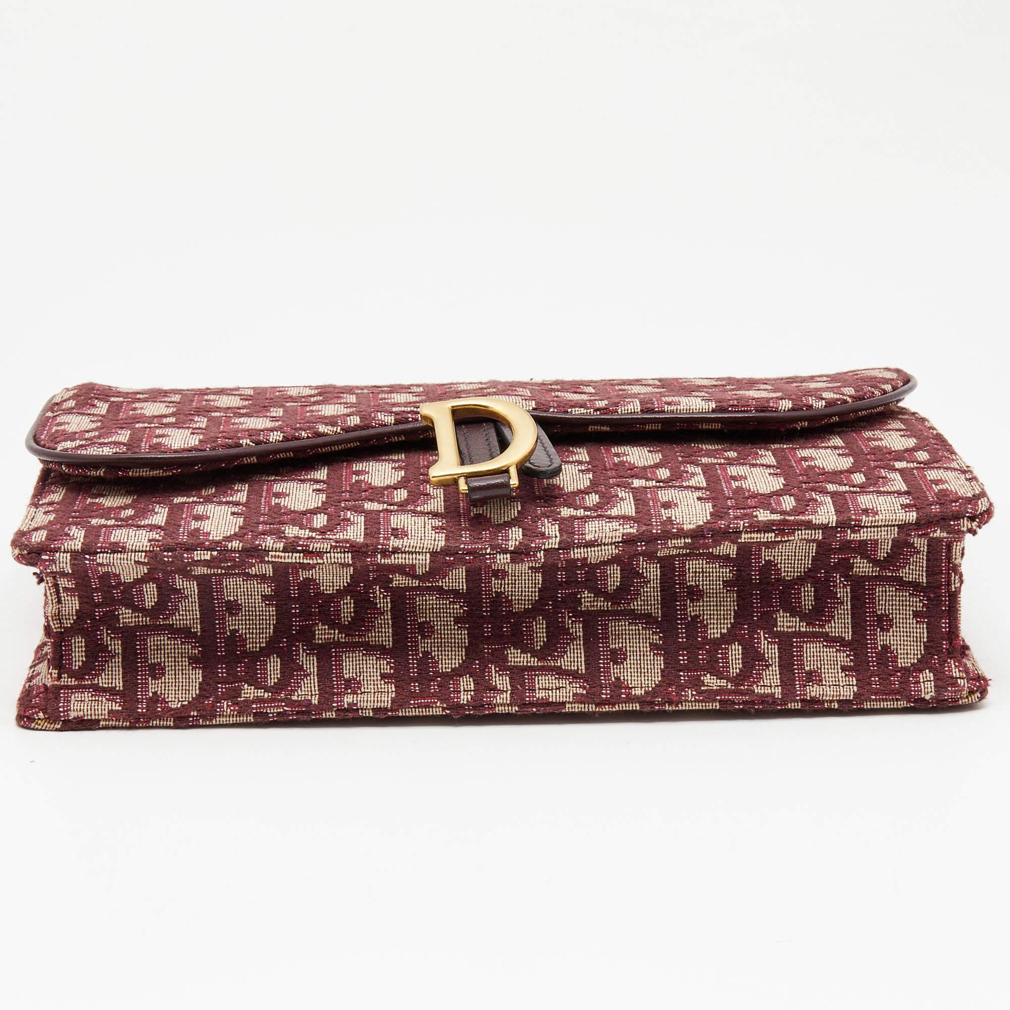 Dior Burgundy Oblique Canvas Saddle Wallet on Chain Bag 2