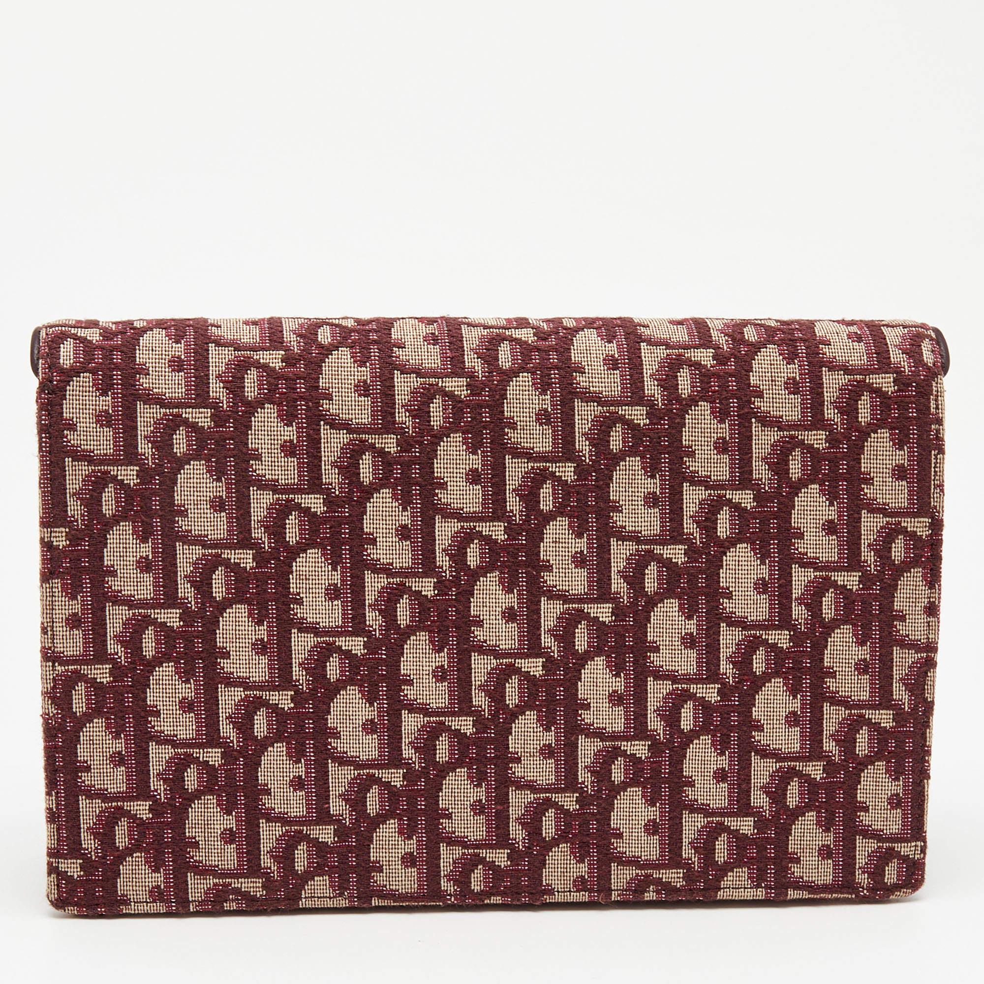 Dior Burgundy Oblique Canvas Saddle Wallet on Chain Bag 3