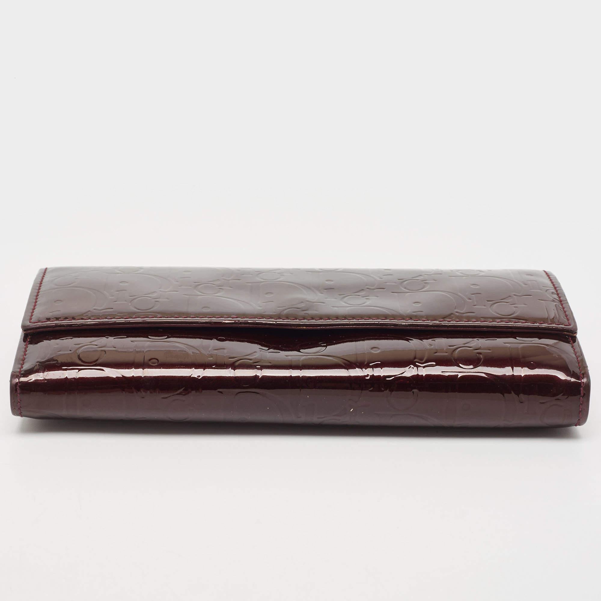 Dior Burgundy Oblique Embossed Patent Leather Continental Wallet 6