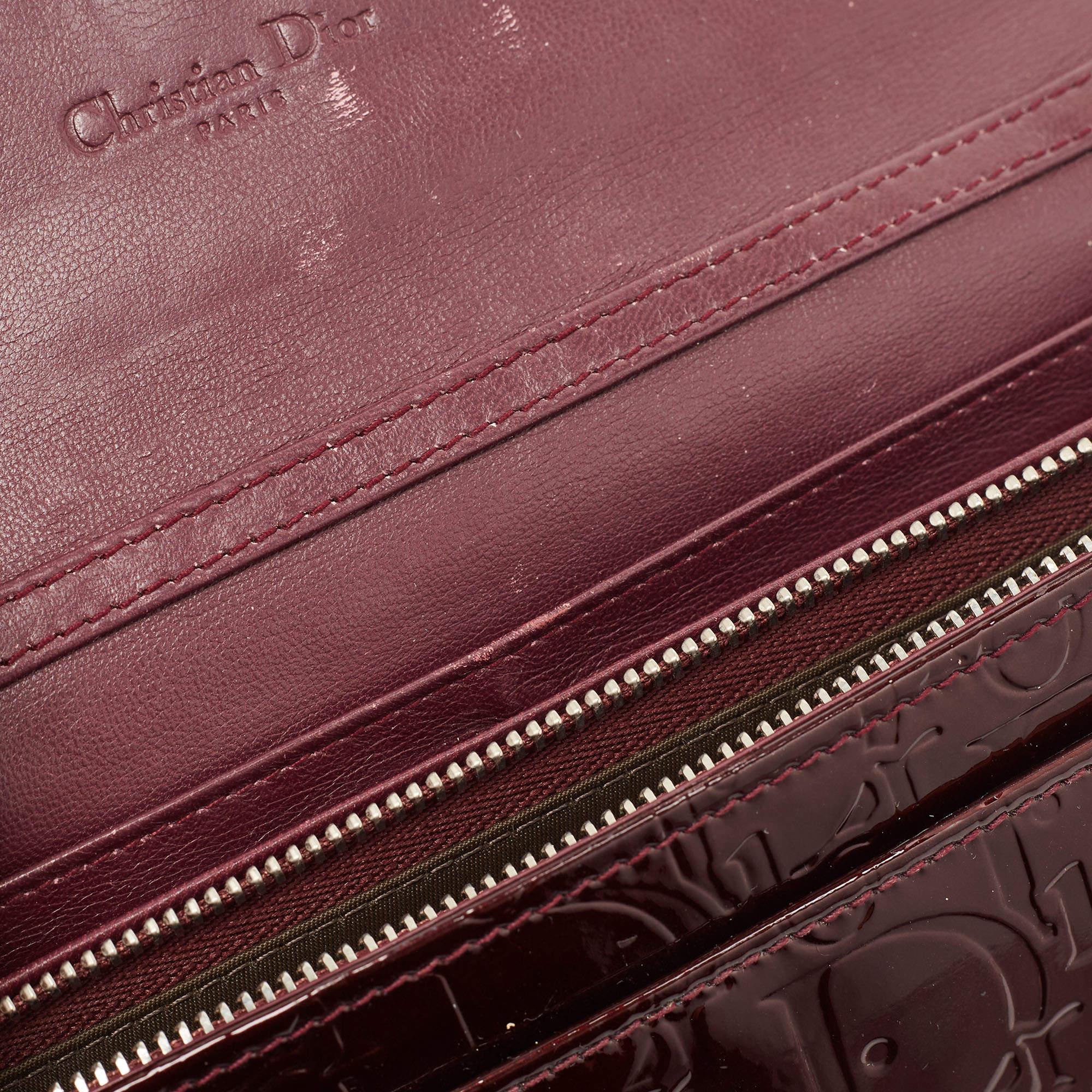 Women's Dior Burgundy Oblique Embossed Patent Leather Continental Wallet