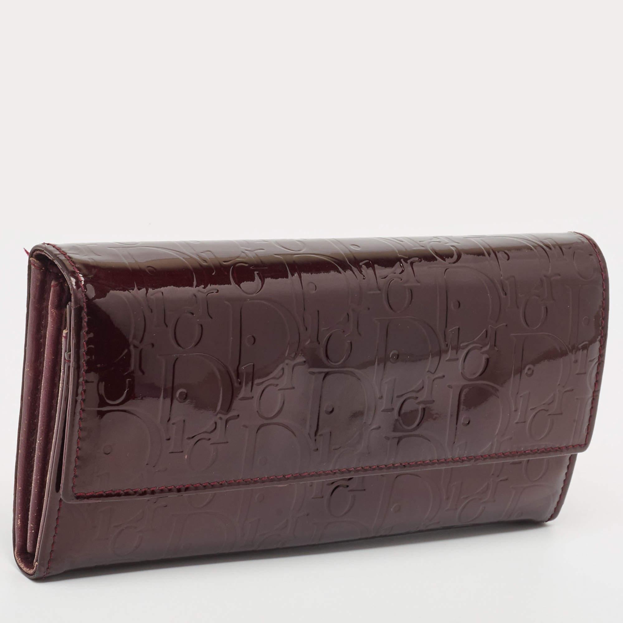 Dior Burgundy Oblique Embossed Patent Leather Continental Wallet 3