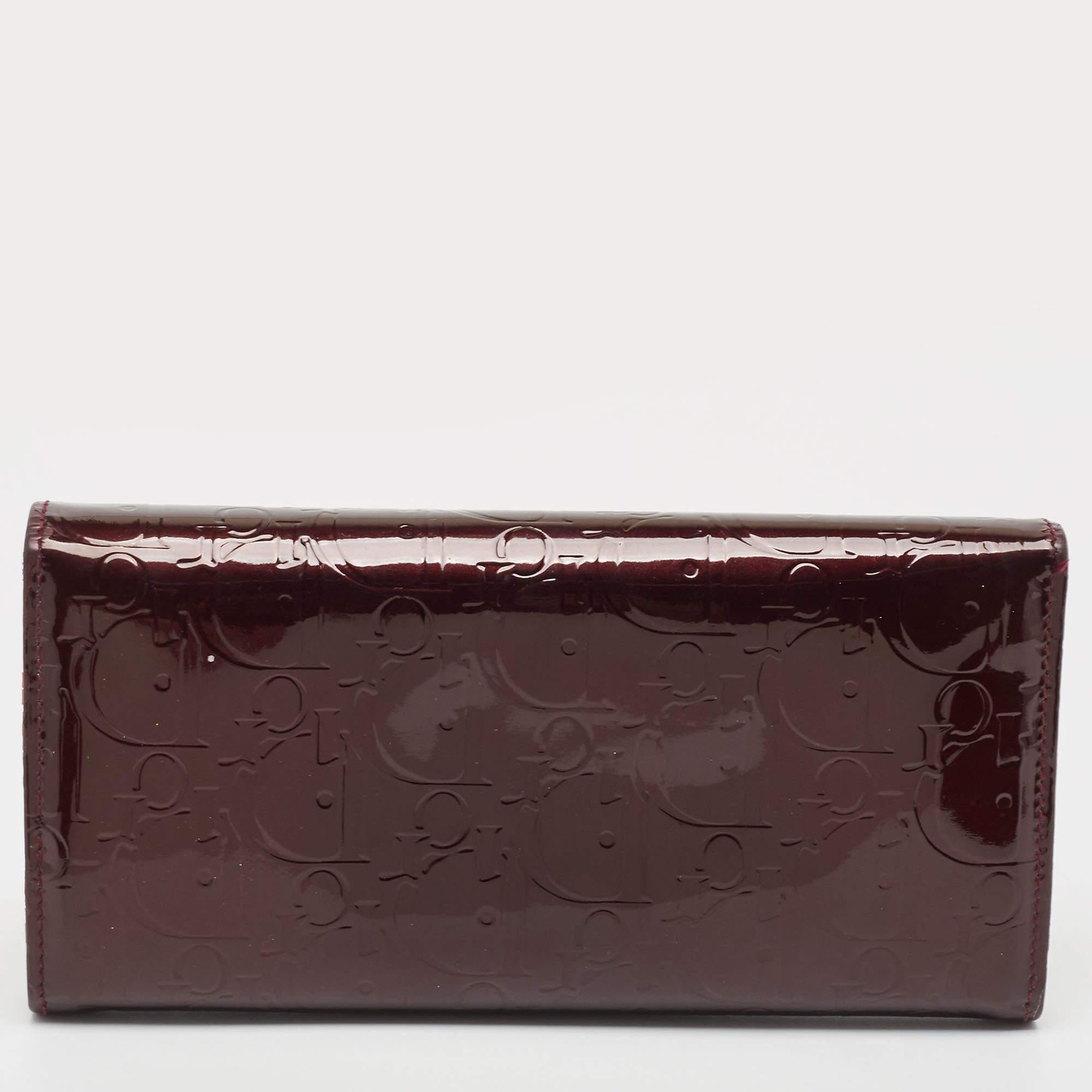 Dior Burgundy Oblique Embossed Patent Leather Continental Wallet 4