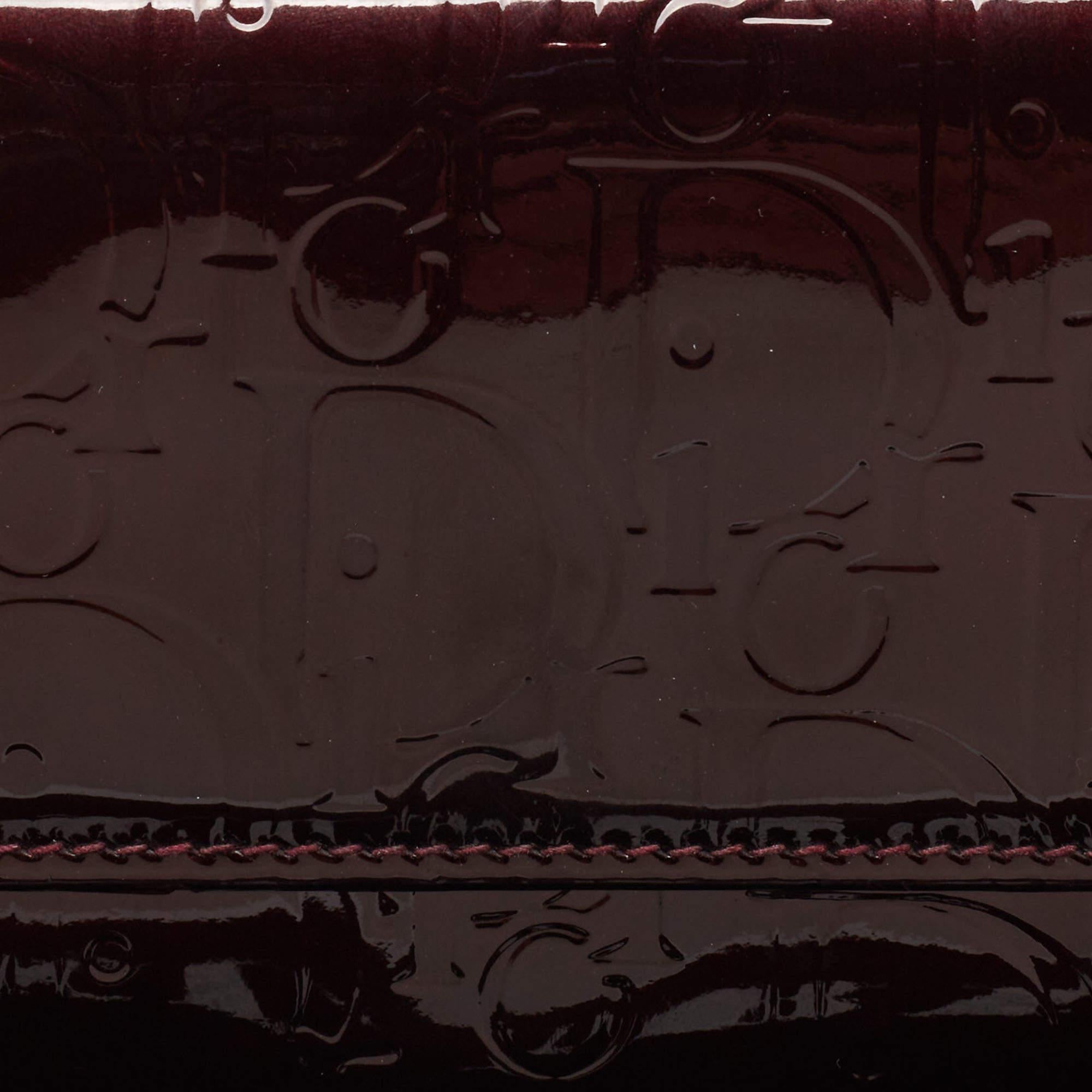 Dior Burgundy Oblique Embossed Patent Leather Continental Wallet 5
