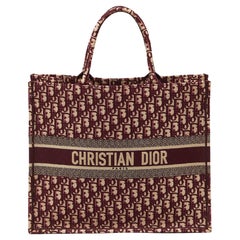 Dior Burgundy Oblique Embroidered Canvas Large Book Tote
