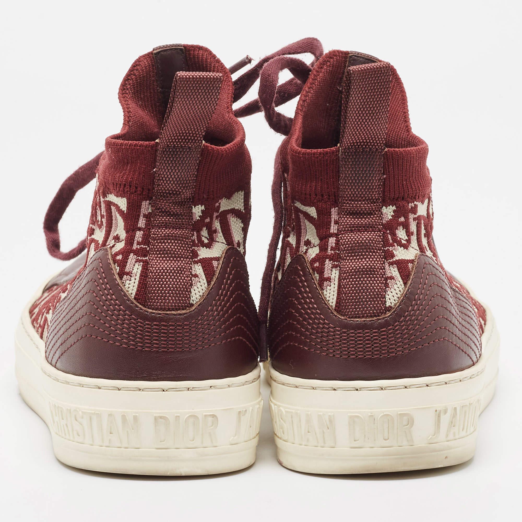 Women's Dior Burgundy Oblique Knit Fabric and Leather Walk'n'Dior Sneakers Size 38.5
