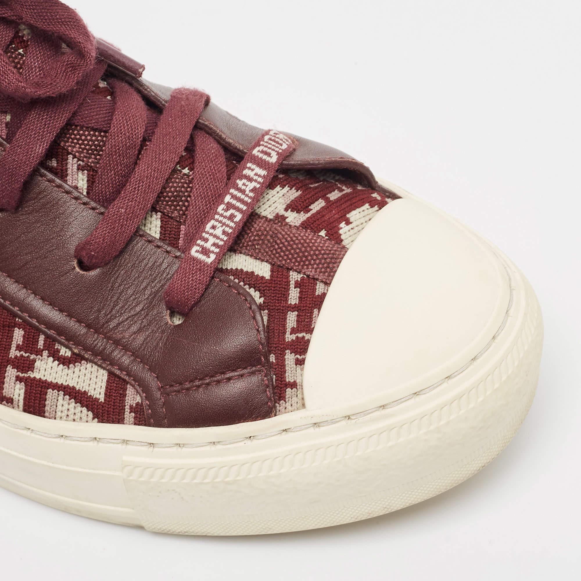Dior Burgundy Oblique Knit Fabric and Leather Walk'n'Dior Sneakers Size 38.5 2
