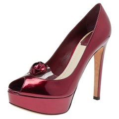 Dior Burgundy Patent Leather Flower Platform Pumps Taglia 37.5