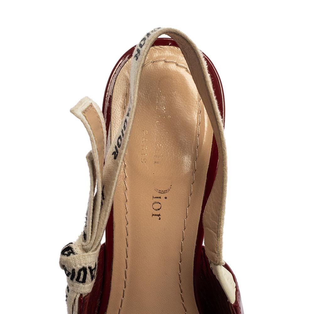 Brown Dior Burgundy Patent Leather J'Adior Pointed Toe Slingback Sandals Size 37.5