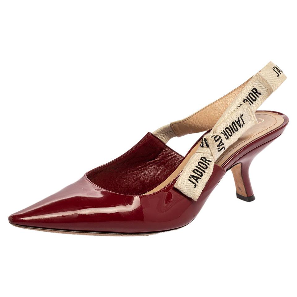 Dior Burgundy Patent Leather J'Adior Pointed Toe Slingback Sandals Size  37.5 at 1stDibs | burgundy slingback shoes