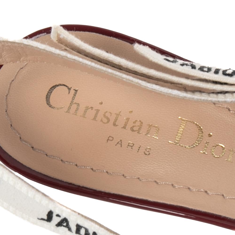 Brown Dior Burgundy Patent Leather J'Adior Slingback Pumps Size 37