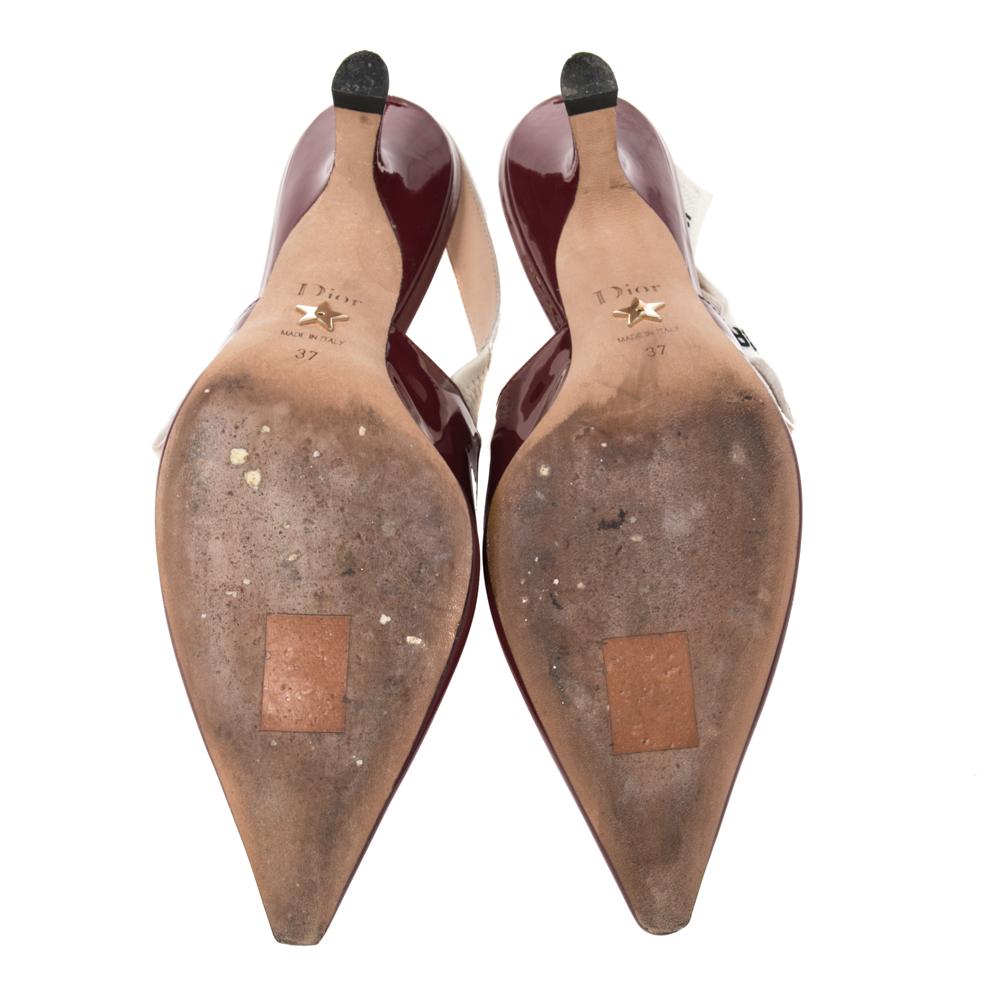 Dior Burgundy Patent Leather J'Adior Slingback Pumps Size 37 In Good Condition In Dubai, Al Qouz 2