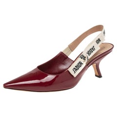 Dior Burgundy Patent Leather J'Adior Slingback Pumps Size 37