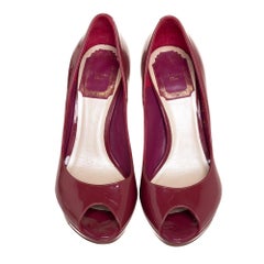 Dior Burgundy Patent Leather Miss Dior Peep Toe Platform Pumps Size 35