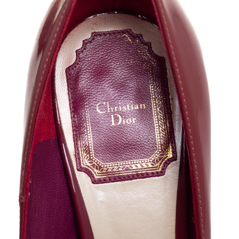 Dior Burgundy Patent Leather Miss Dior Peep Toe Platform Pumps Size 35 1