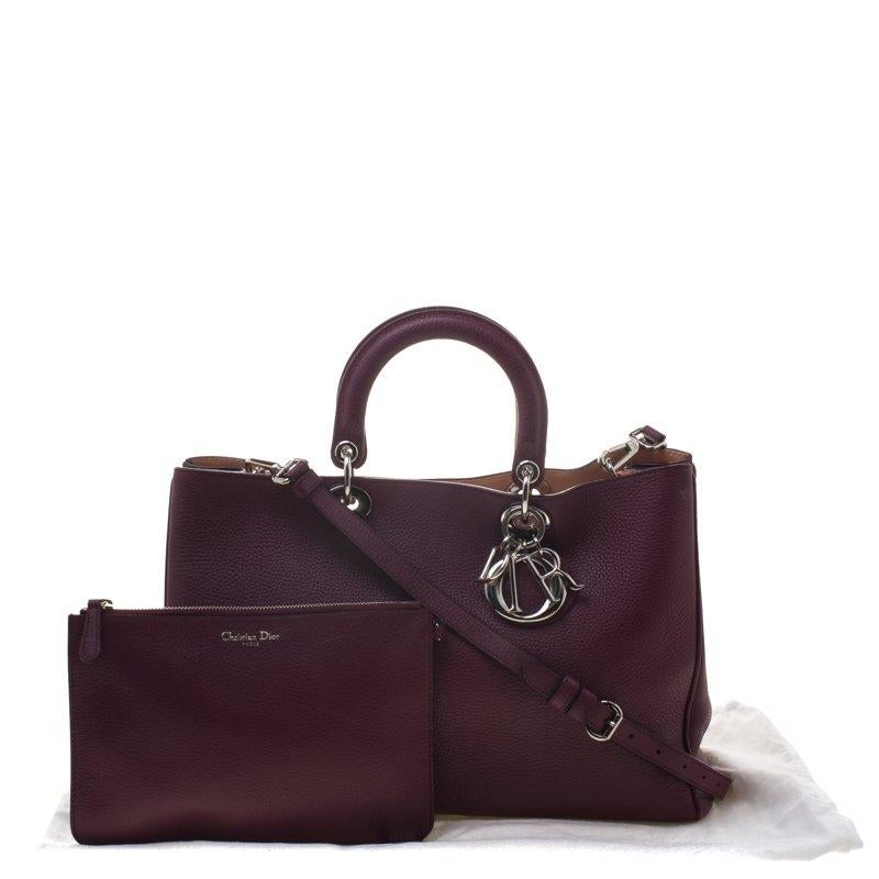 Dior Burgundy Pebbled Leather Large Diorissimo Shopper Tote 9