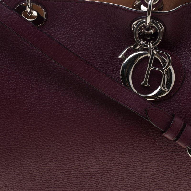 Women's Dior Burgundy Pebbled Leather Large Diorissimo Shopper Tote