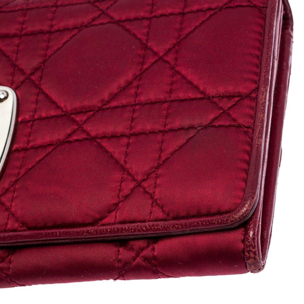Women's Dior Burgundy Quilted Cannage Satin Charming Lock Continental Wallet