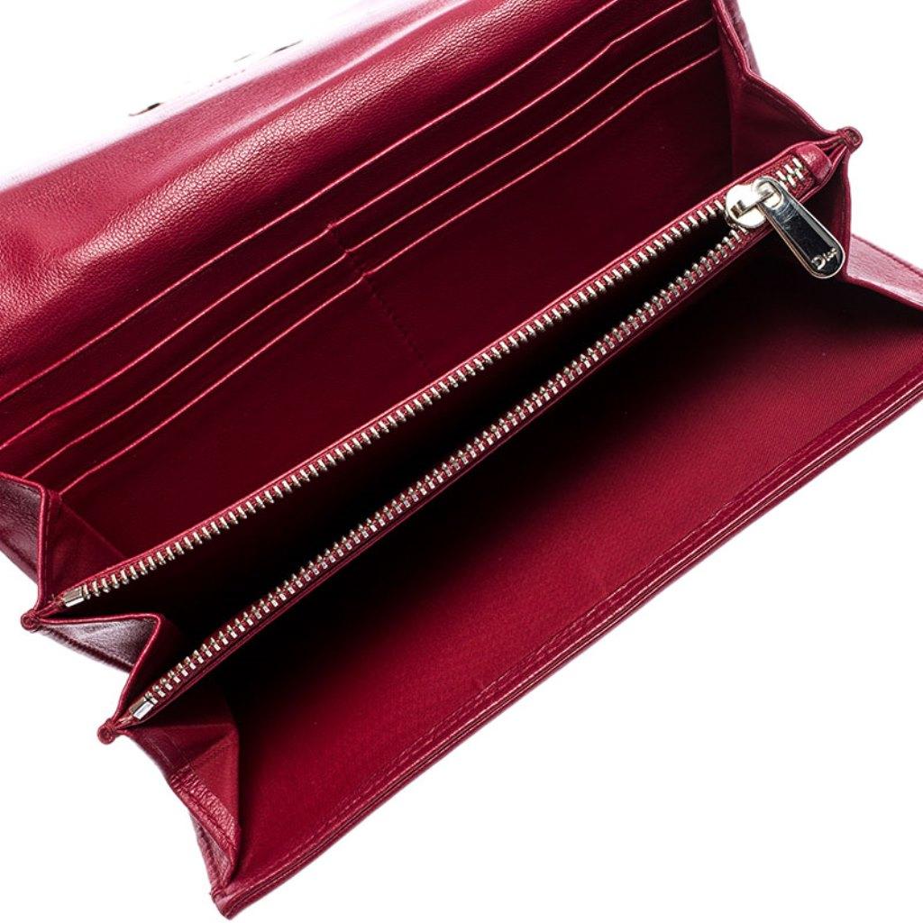 Dior Burgundy Quilted Cannage Satin Charming Lock Continental Wallet 1
