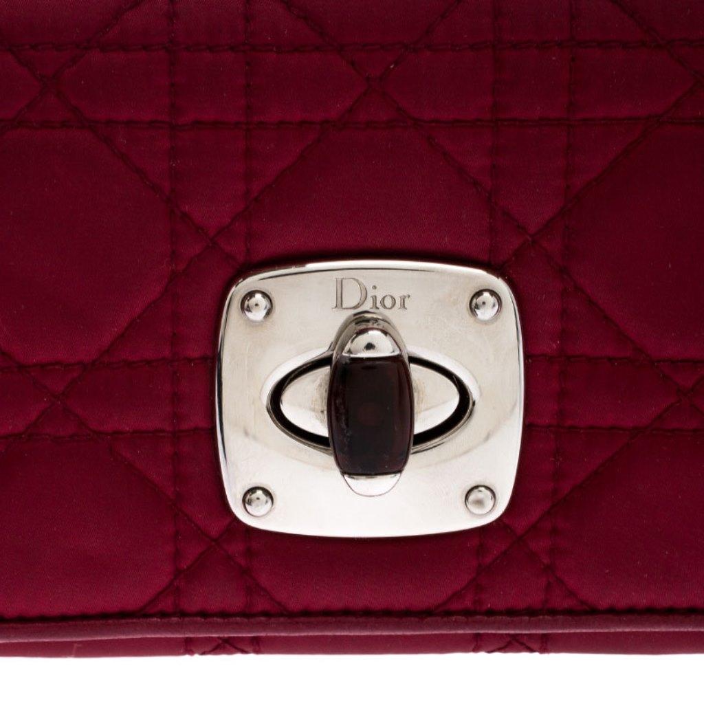 Dior Burgundy Quilted Cannage Satin Charming Lock Continental Wallet 2